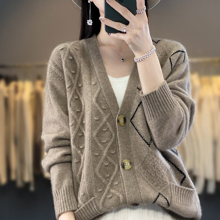 Damen Kuscheliger Oversize-Cardigan mit Ajour‑ und Rautendetail Echoarchiv