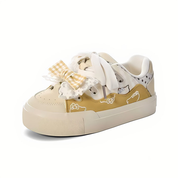 Damen Verspielte Sneakers mit Rüschendetail undem freundlichen Tiermotiven Echo Archiv