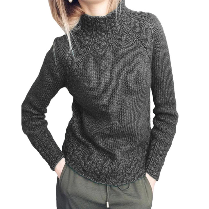 Damen nan grobgestrickter Zopfmuster-Pullover mit Stehkragen und tailliertem Schnitt Echo Archiv