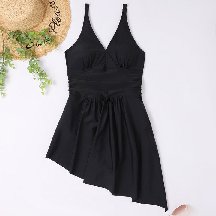 Damen eleganter Einteiler Badeanzug mit asymmetrischem Rock und verstellbaren Trägern Echo Archiv