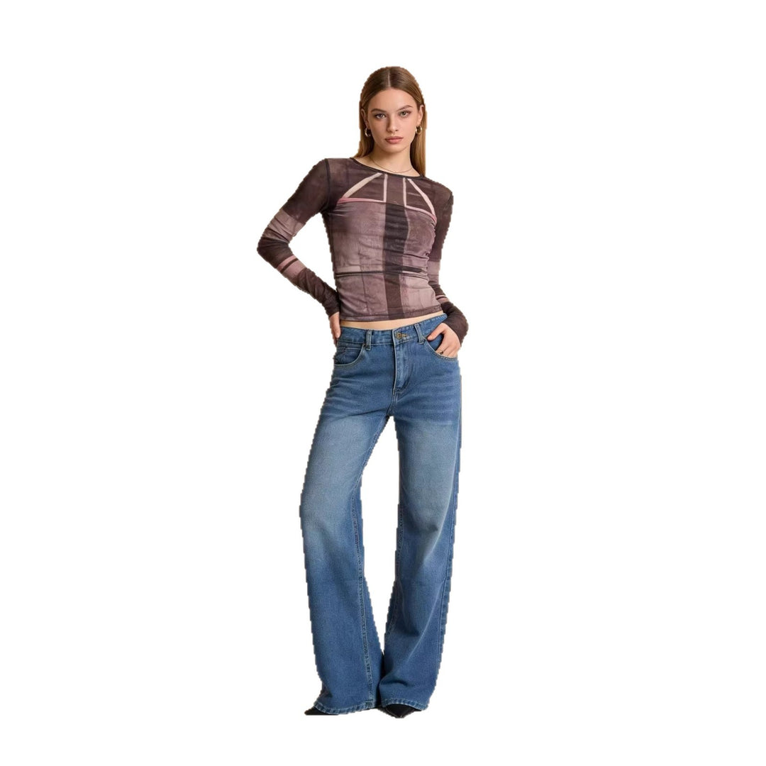 Damen nan hochgeschnittene Weitbein-Jeans mit tonaler Seitennaht und verwaschenem Verlauf Echo Archiv