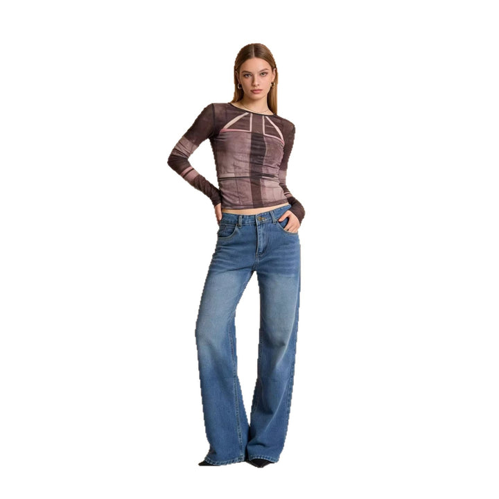 Damen nan hochgeschnittene Weitbein-Jeans mit tonaler Seitennaht und verwaschenem Verlauf Echo Archiv