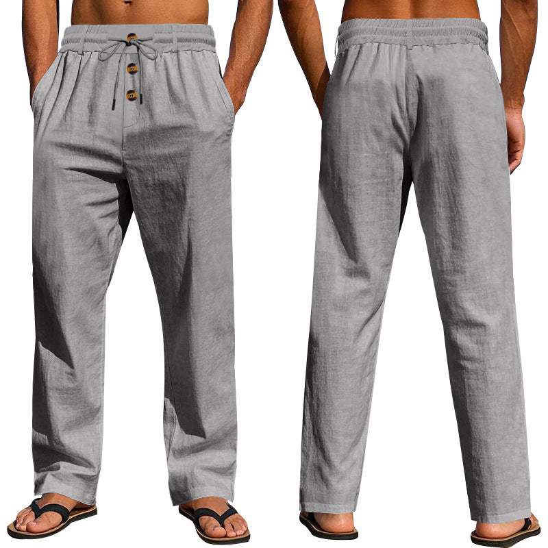 Herren bequeme und luftige Leinenhose mit elastischem Bund und praktischen Taschen Echoarchiv
