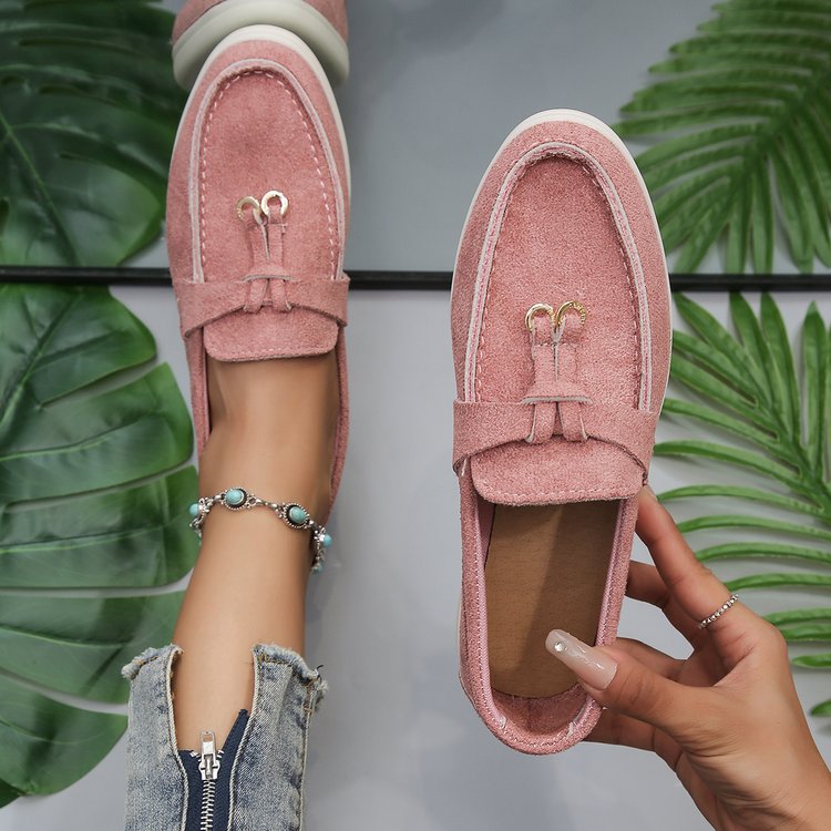 Damen Slipper-Loafer aus Velourslederoptik mit dekorativem Knotenriemen und leicht profilierter Gummisohle – Lioré