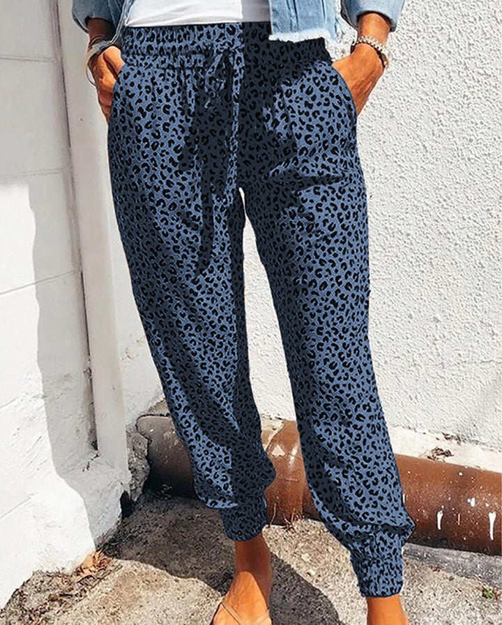Damen nan lässige Leoparden-Print Jogginghose mit Tunnelzug, Eingrifftaschen und elastischen Bündchen Echo Archiv