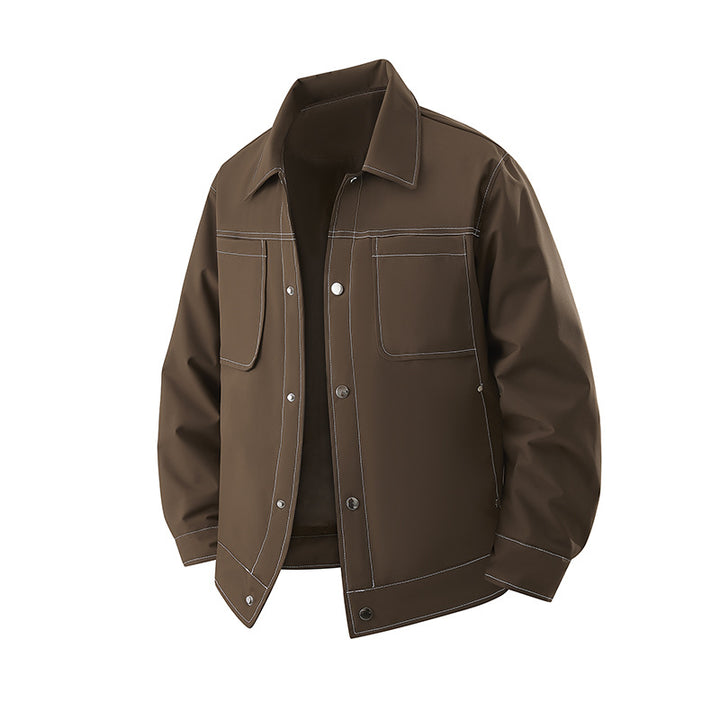 Herren Leichte Overshirt-Jacke aus strukturiertem Kunstleder mit aufgesetzten Brusttaschen Echoarchiv