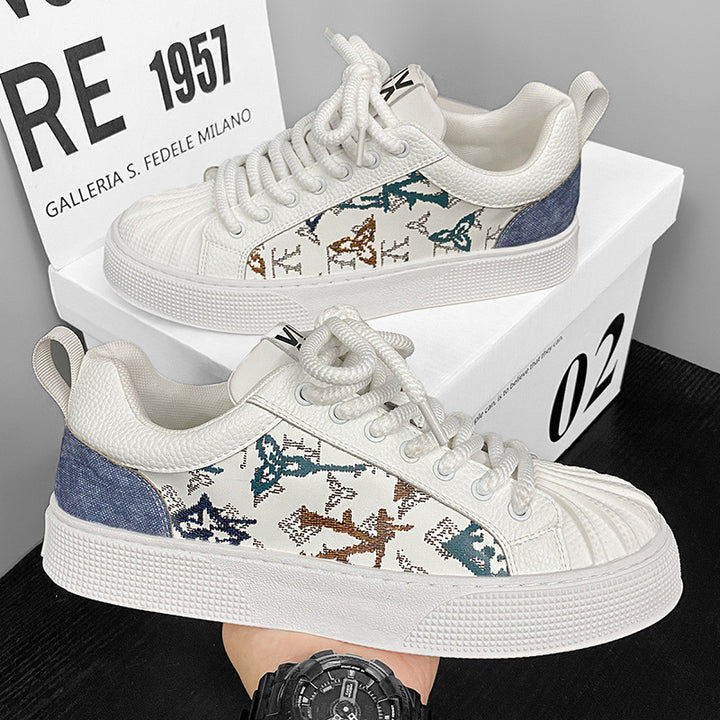 Damen Low-Top Sneaker mit besticktem Schmetterlingsmuster und strukturierter Zehenkappe Echoarchiv