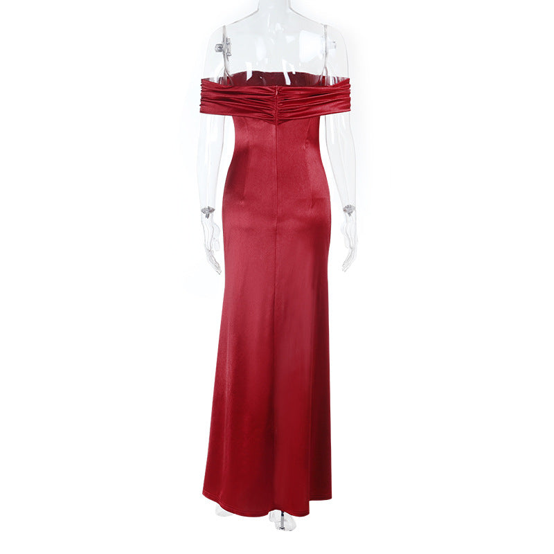 Damen schulterfreies Maxikleid mit eleganter Raffung und figurbetontem Schnitt Echo Archiv