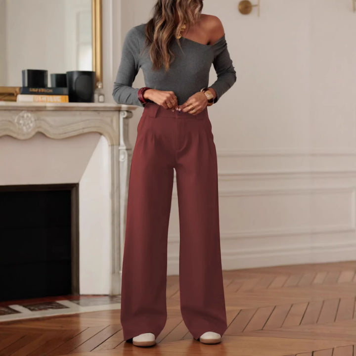 Damen Hochtaillierte Wide‑Leg Hose mit Bügelfalte und seitlichem Schlitz Echoarchiv