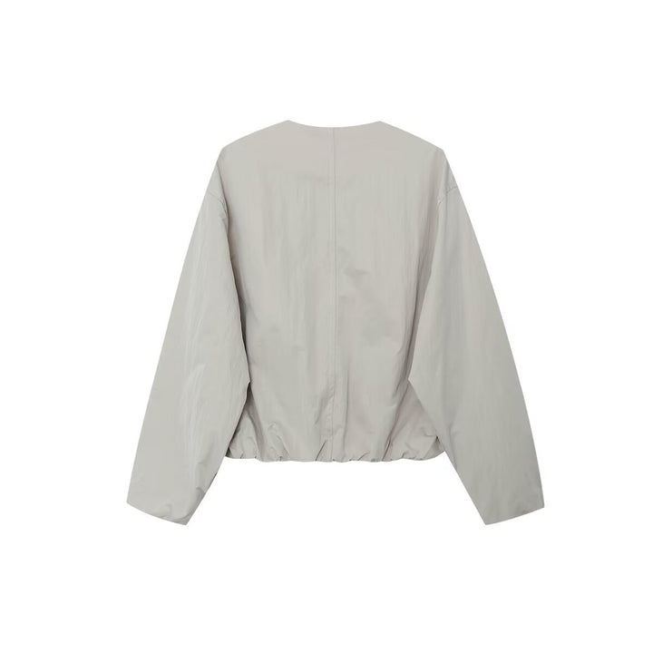 Damen leichte Utility-Blousonjacke mit Rundhalsausschnitt, Druckknopfleiste und großen aufgesetzten Pattentaschen – Célinea