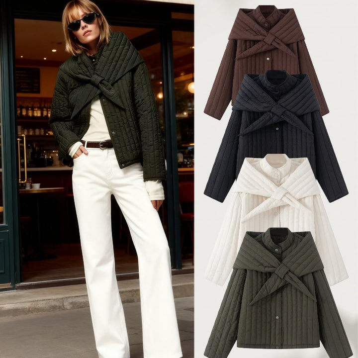Damen Steppjacke mit übergroßem Wickelkragen und Druckknopf-Leiste Echo Archiv