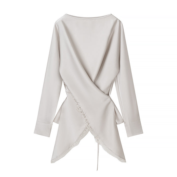 Damen elegante Wickelbluse mit Spitzenbesatz und passendem Rock Echo Archiv