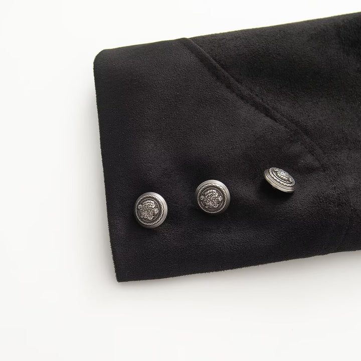 Damen Kurze uniforminspirierte Jacke mit hohem Stehkragen, Doppelknopfreihe und Ziermanschetten Echoarchiv