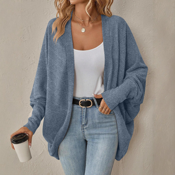 Damen Oversize Offener Strickcardigan mit Strukturstrick und weiten Trompetenärmeln Echoarchiv