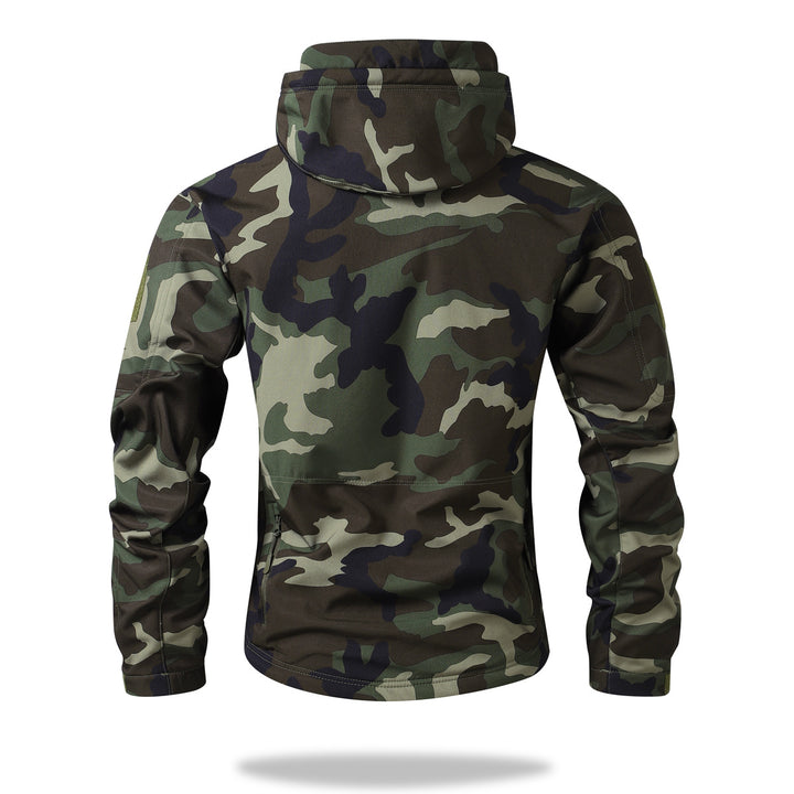 Herren Taktische Softshelljacke mit Kapuze, Camouflage‑Design und Multifachtaschen – Taviero