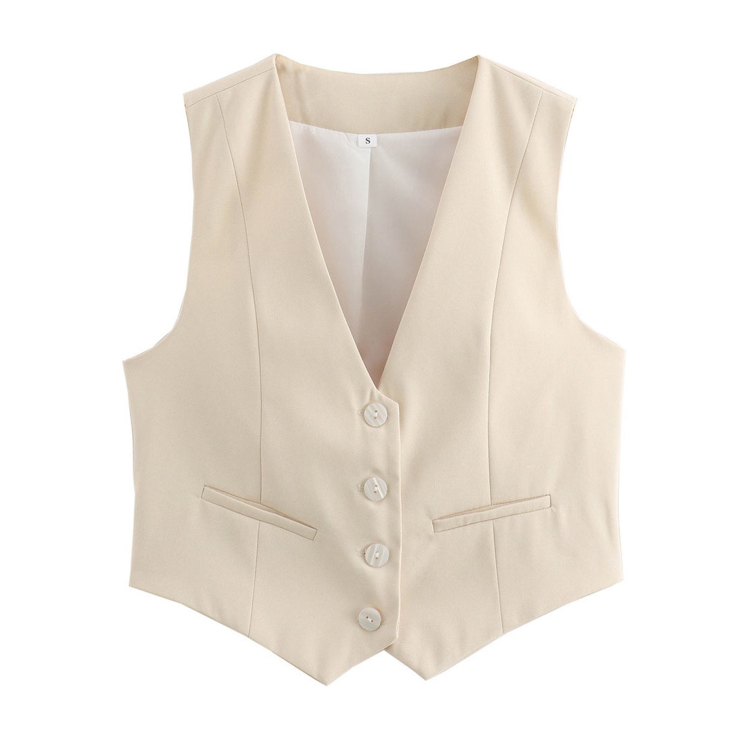 Damen nan elegante taillierte Business-Weste mit spitzem Saum, V-Ausschnitt und Leistentaschen Echo Archiv