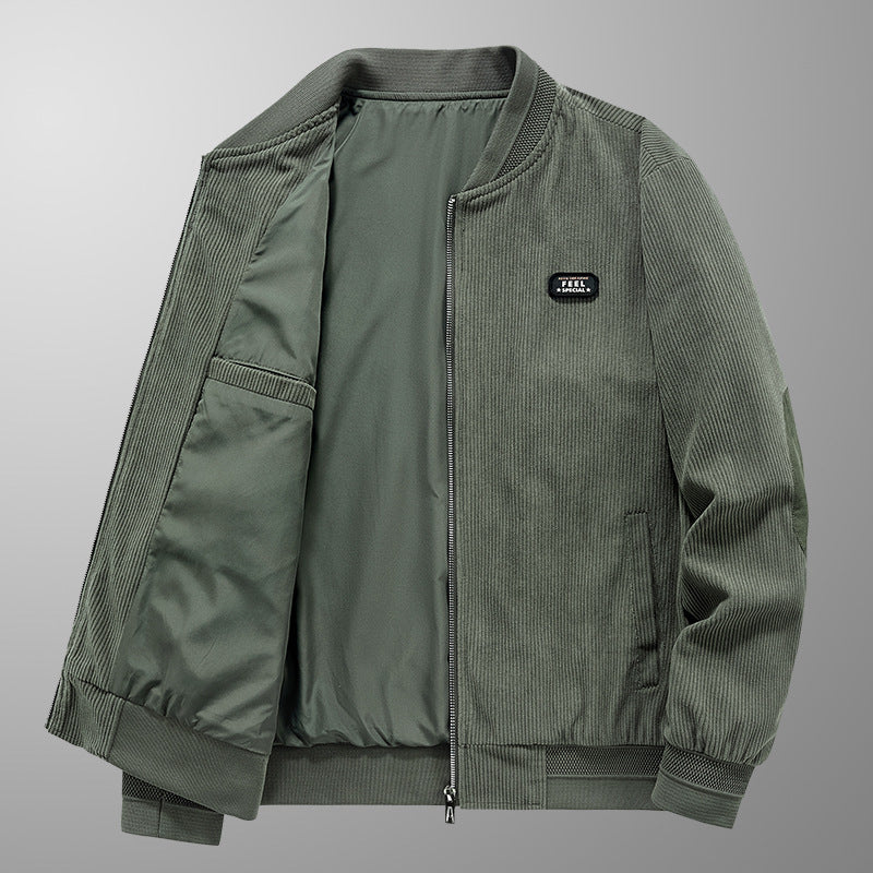 Herren Cordblouson im Bomberstil mit Ellbogenpatches, gefüttertem Innenlayer und Badge-Detail – Brevano