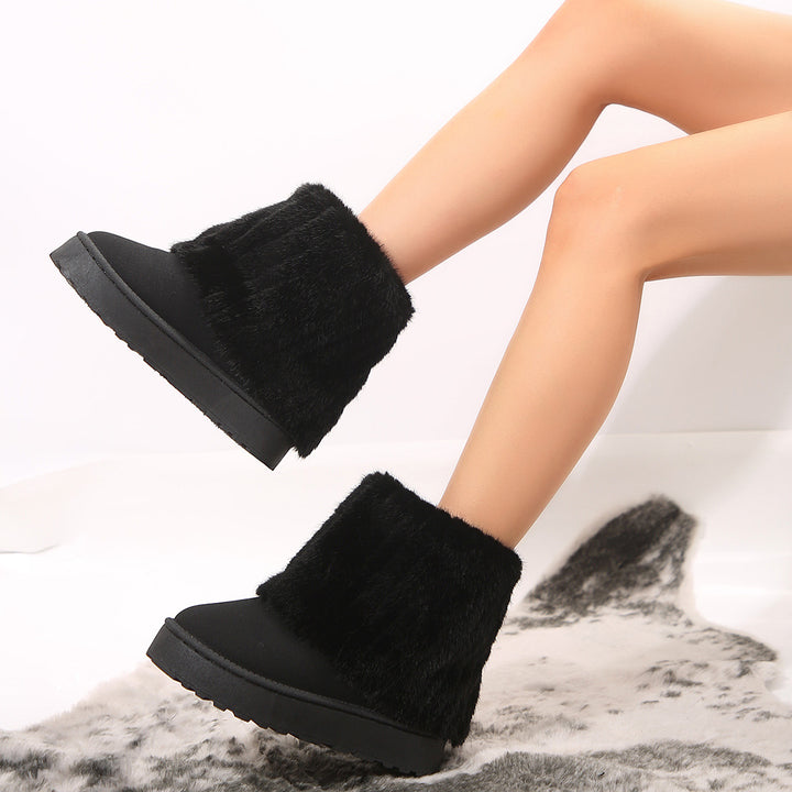 Damen gefütterte Kurzstiefel mit hoher Kunstfellmanschette und rutschfester Profilsohle – Lioré