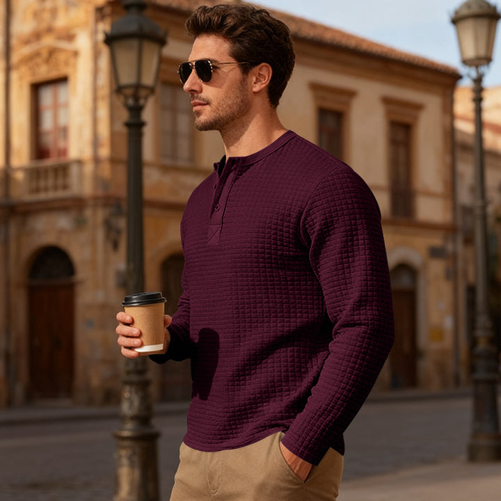 Herren Langarm-Henley-Shirt mit strukturiertem Design Echoarchiv