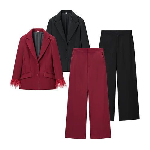 Damen nan taillierter Blazer mit Federrand an den Ärmeln und Pattentaschen Echo Archiv