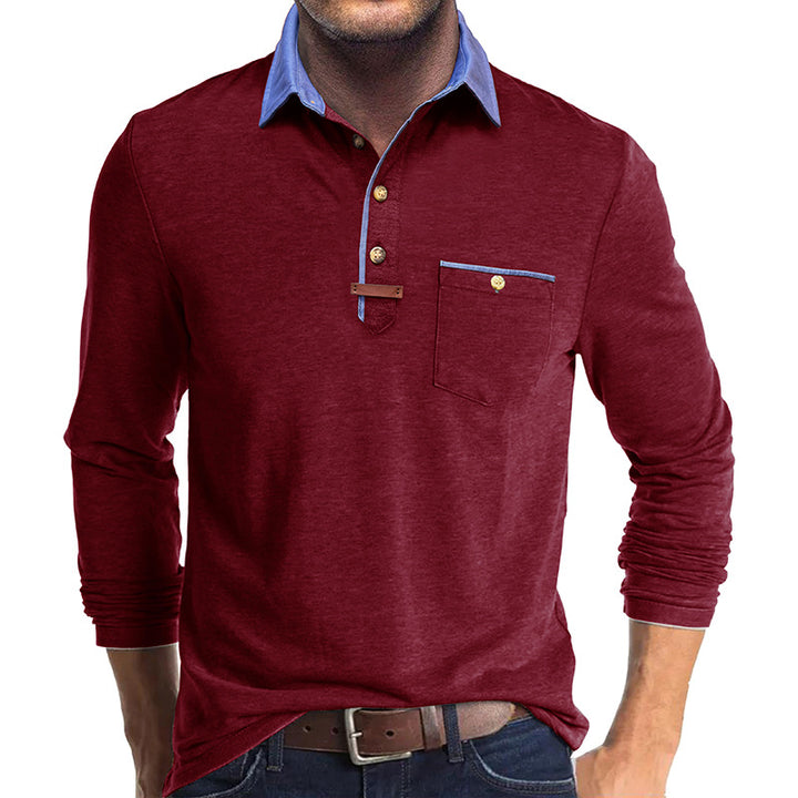 Herren Langarmshirt mit kontrastierendem Kragen und Brusttasche Echoarchiv