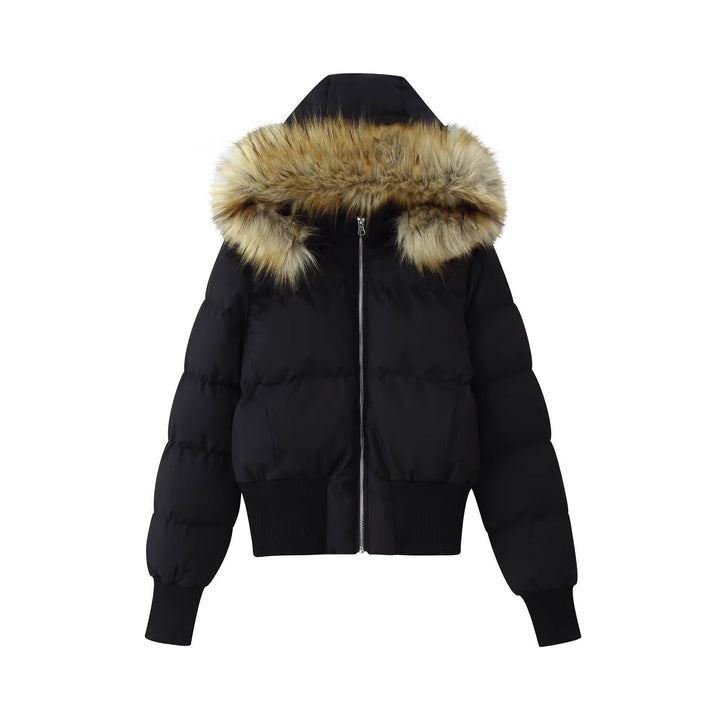 Damen Gepolsterte Cropped-Bomberjacke mit Kapuze und abnehmbarem Kunstpelzbesatz Echo Archiv