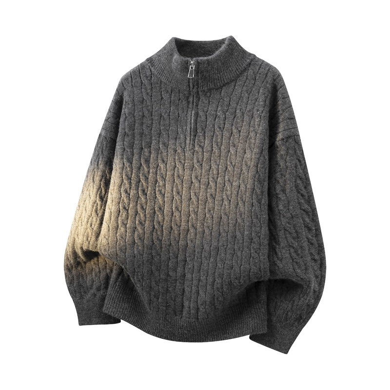 Damen Grobgestrickter Half-Zip Pullover mit Zopfmuster und Stehkragen Echoarchiv