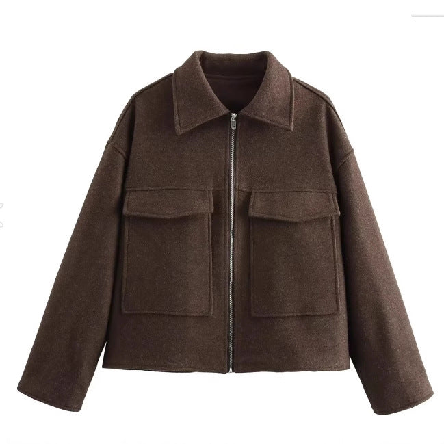 Damen 60+ Boxy Kurzjacke aus Wollmix mit Reißverschluss und aufgesetzten Pattentaschen Echo Archiv