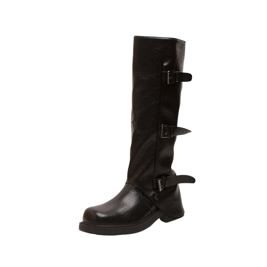 Damen Wadenhohe Stiefel mit dreifacher Gürtelschnalle und profilierter Plateausohle Echo Archiv