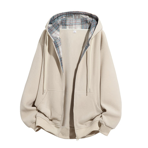 Herren Oversize-Kapuzenjacke mit kariert gefütterter Innenseite, Reißverschluss und Kängurutaschen Echo Archiv