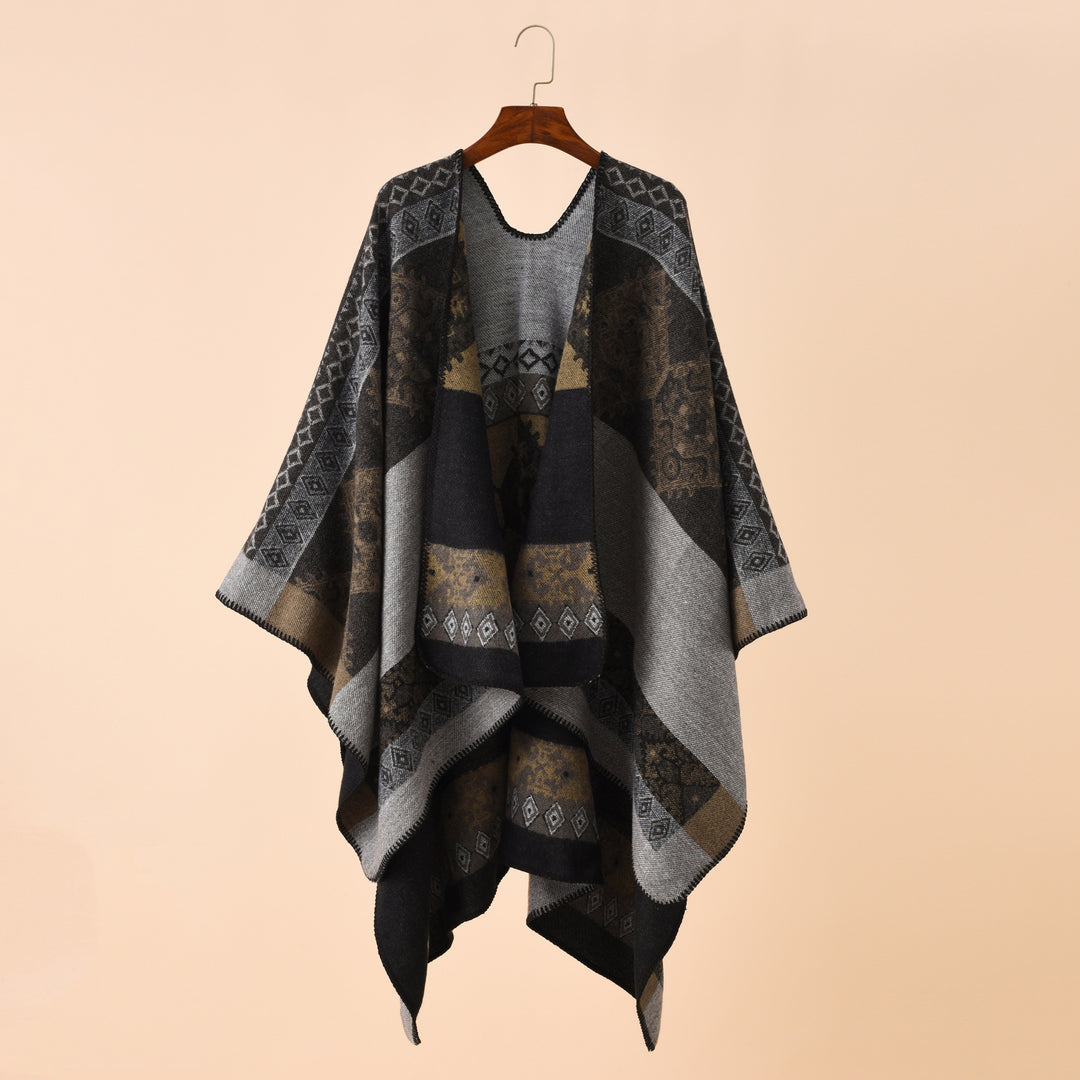 Damen Jacquard Poncho mit Paisley‑Muster – Avérine