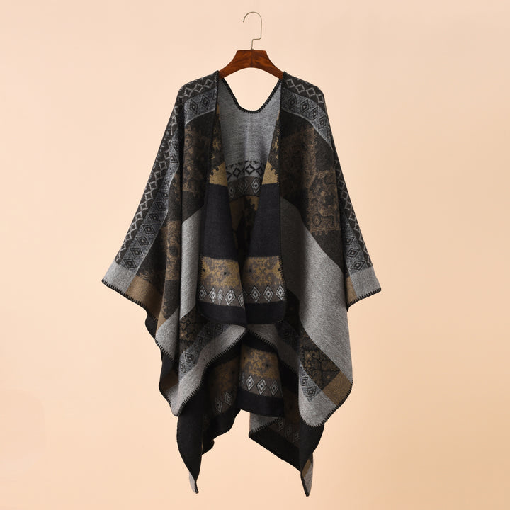 Damen Jacquard Poncho mit Paisley‑Muster – Avérine