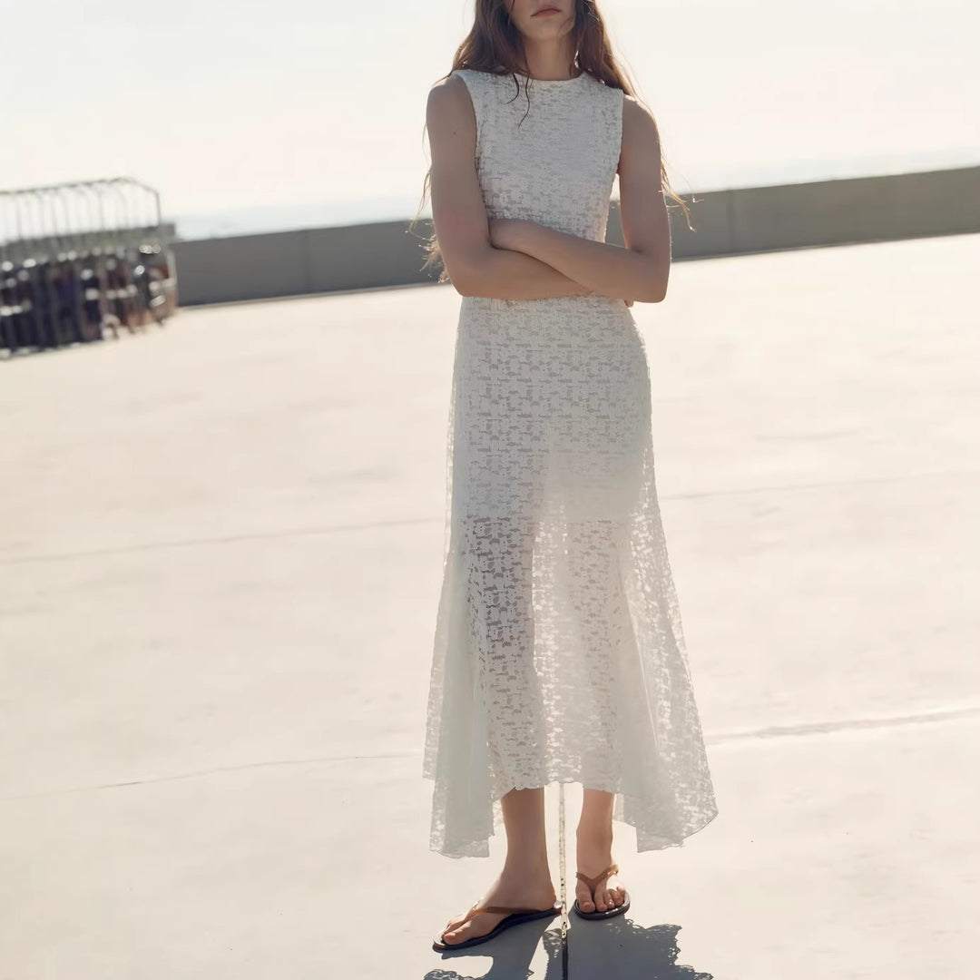 Damen elegantes Maxi-Kleid mit transparentem Gewebemuster und femininem Schnitt Echo Archiv