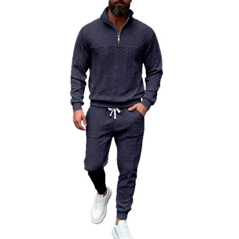 Herren lässige Strick-Jogginganzug mit hohem Kragen und Reißverschluss Echoarchiv