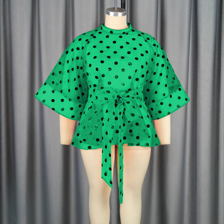 Damen Chiffonbluse mit transparentem Polka-Dots-Design und tailliertem Bindegürtel Echo Archiv