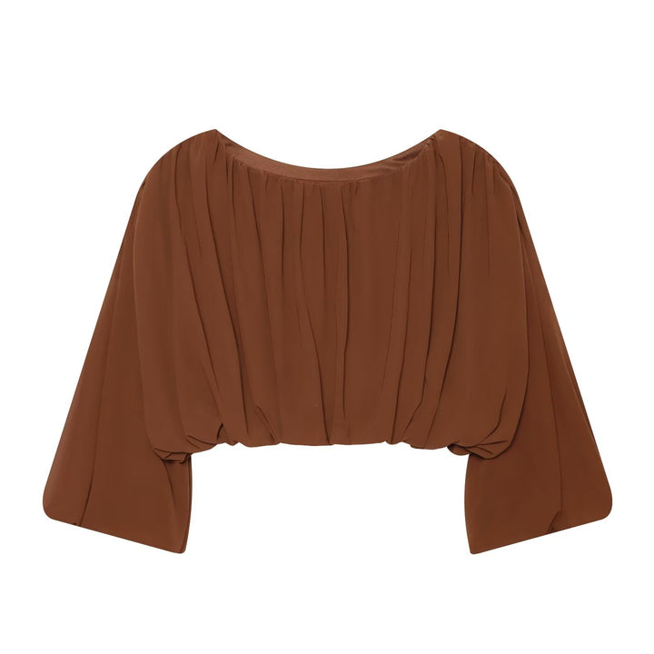 Damen Luftige Chiffon-Kurzbluse mit Drapierung und Ballonärmeln Echo Archiv