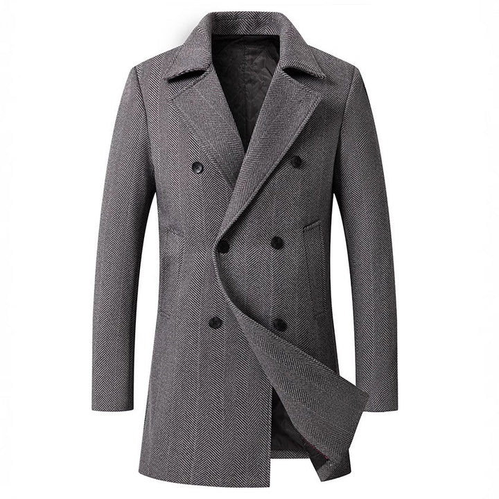 Herren eleganter Doppelreiher-Mantel im minimalistischen Design Echoarchiv