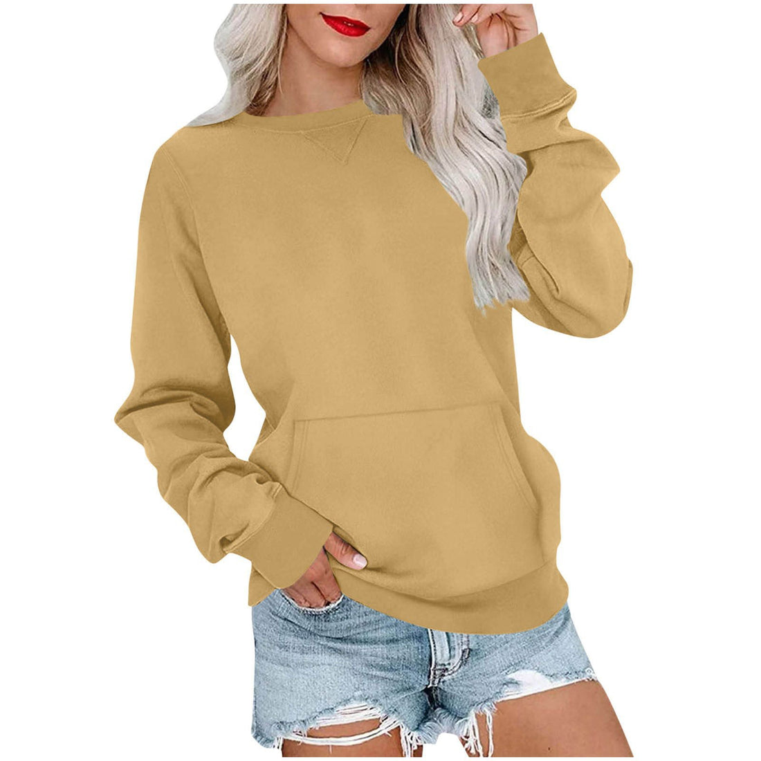 Damen Lockeres Sweatshirt mit Rundhalsausschnitt und Kängurutasche Echo Archiv