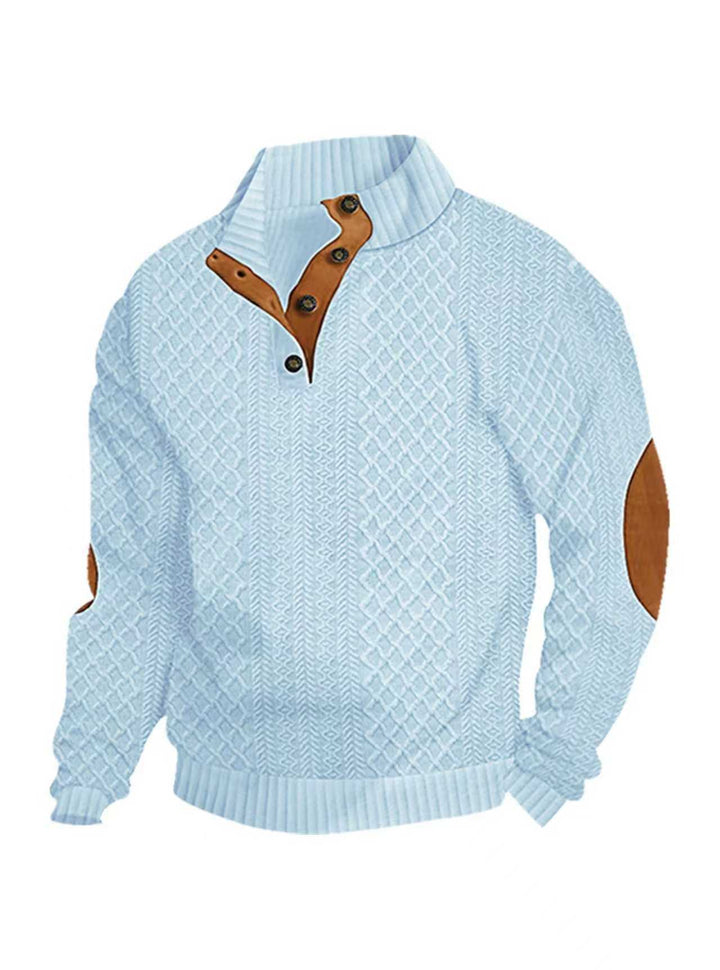 Herren nan Grobstrickpullover mit Stehkragen Lederbesatz und Ellenbogenauflagen Echo Archiv