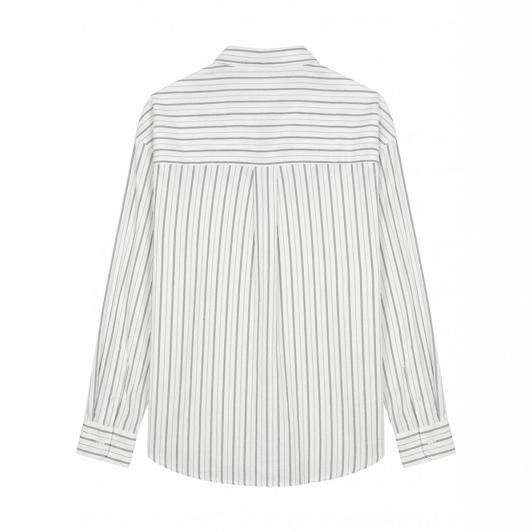 Unisex Langes Relaxed-Fit Streifenhemd mit Kentkragen und abgerundetem Saum Echoarchiv