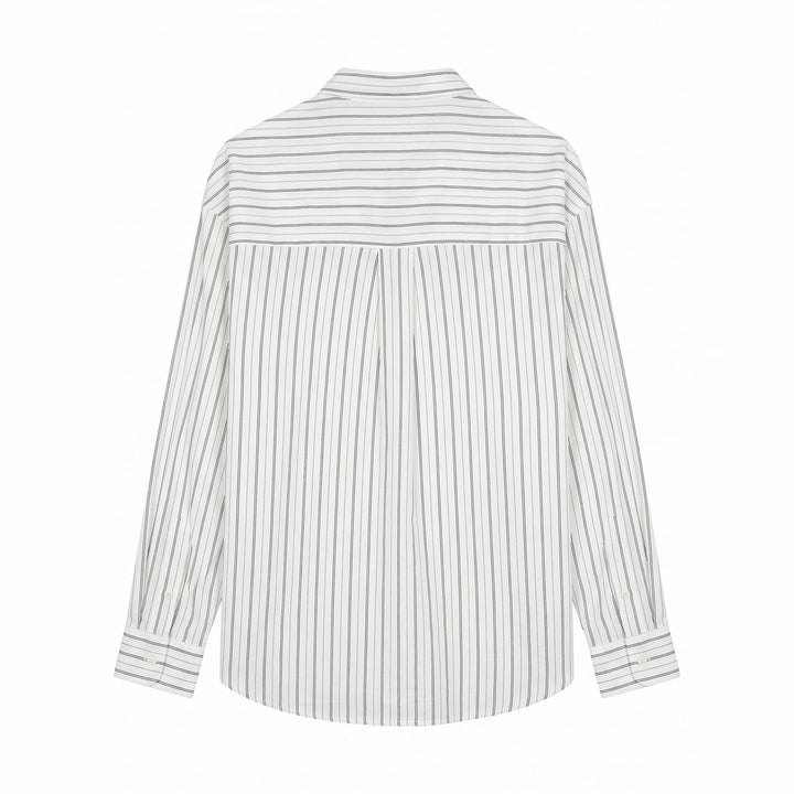 Unisex Langes Relaxed-Fit Streifenhemd mit Kentkragen und abgerundetem Saum Echoarchiv