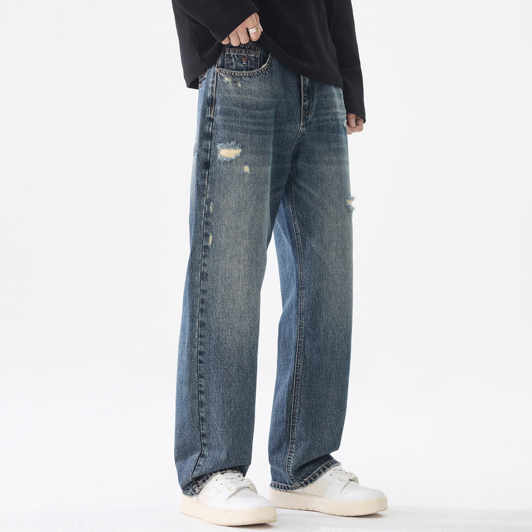 Herren Weite Relaxed-Straight Jeans aus robustem Baumwoll-Denim mit Destroyed-Akzenten Echo Archiv