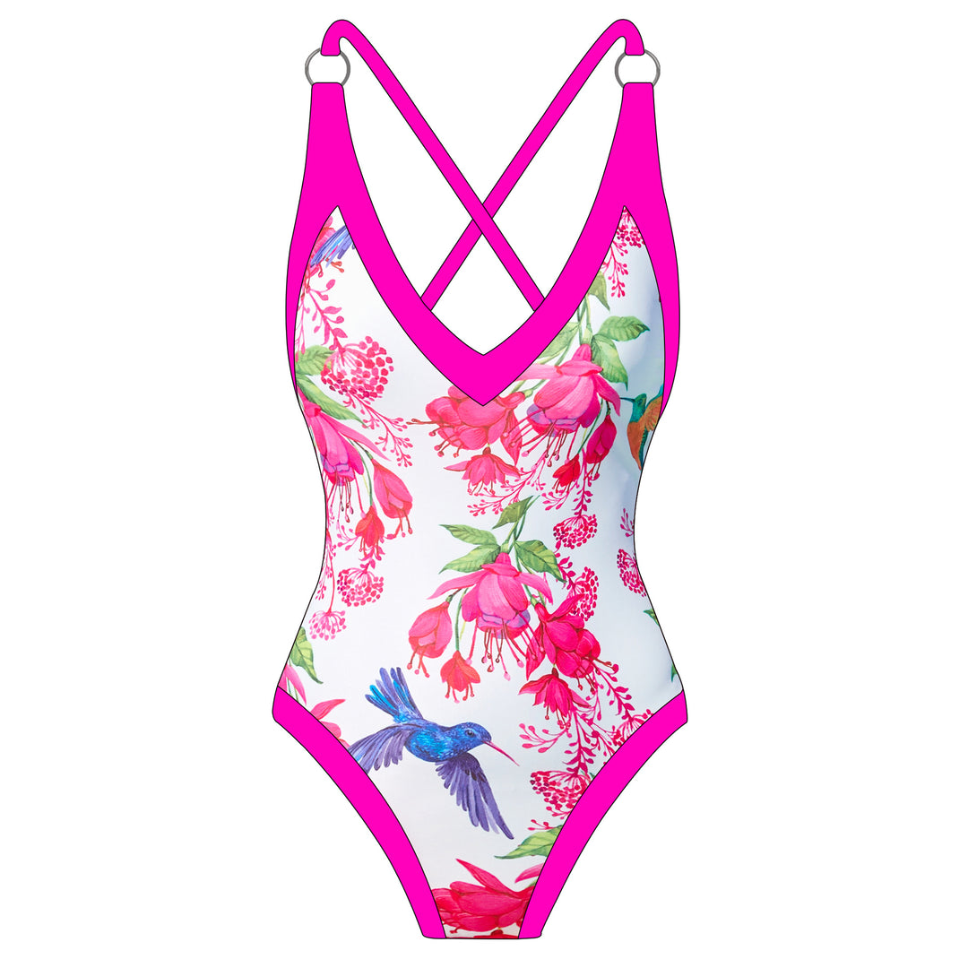 Damen Badeanzug mit floralem Design und passendem Strandrock Echo Archiv