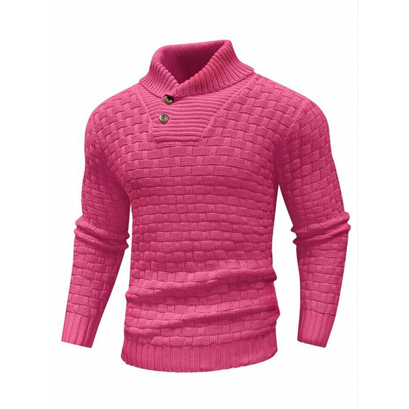 Herren nan strukturierter Strickpullover mit hochschließendem Stehkragen und Zierknopfleiste Echo Archiv