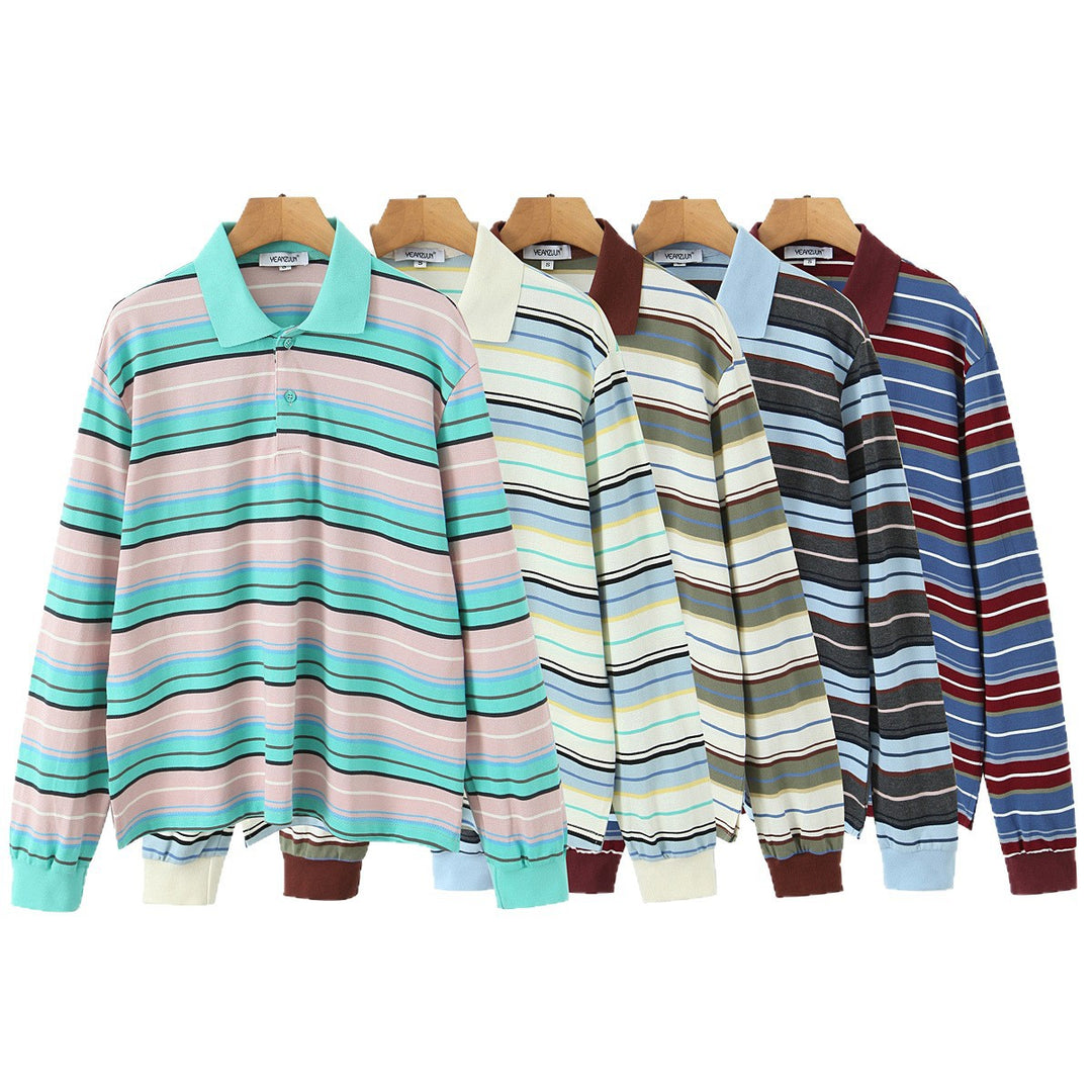 Damen Gestreiftes Poloshirt‑Sweatshirt aus Baumwollmix mit Kontrastkragen und gerippten Bündchen Echoarchiv