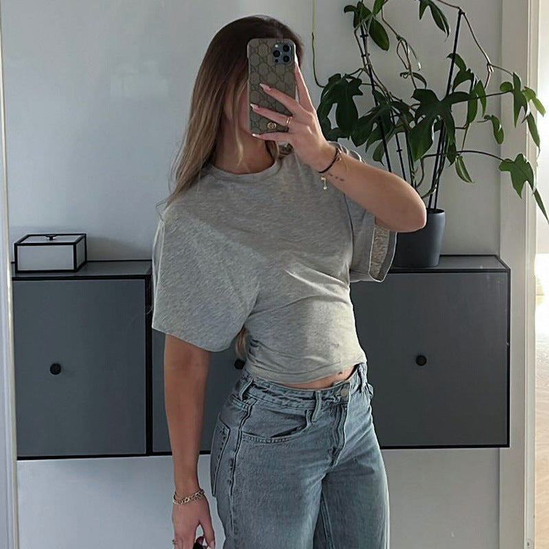 Damen modisches Kurzarm-Oberteil mit lässigem Schnitt und dekorativen Details Echo Archiv
