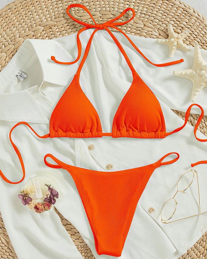 Damen Triangel-Bikini mit verstellbaren Bändern und rippierter Textur Echoarchiv