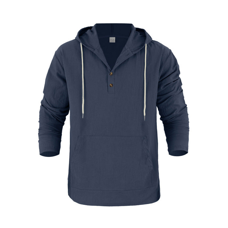 Herren lässiger Kapuzenpullover mit Knopfleiste und Kangaroo-Tasche Echoarchiv