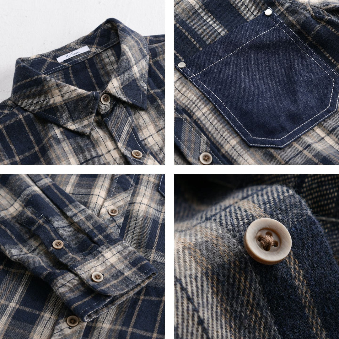 Herren kariertes Flanell-Overshirt im Relaxed-Fit mit kontrastierter Brusttasche Echoarchiv