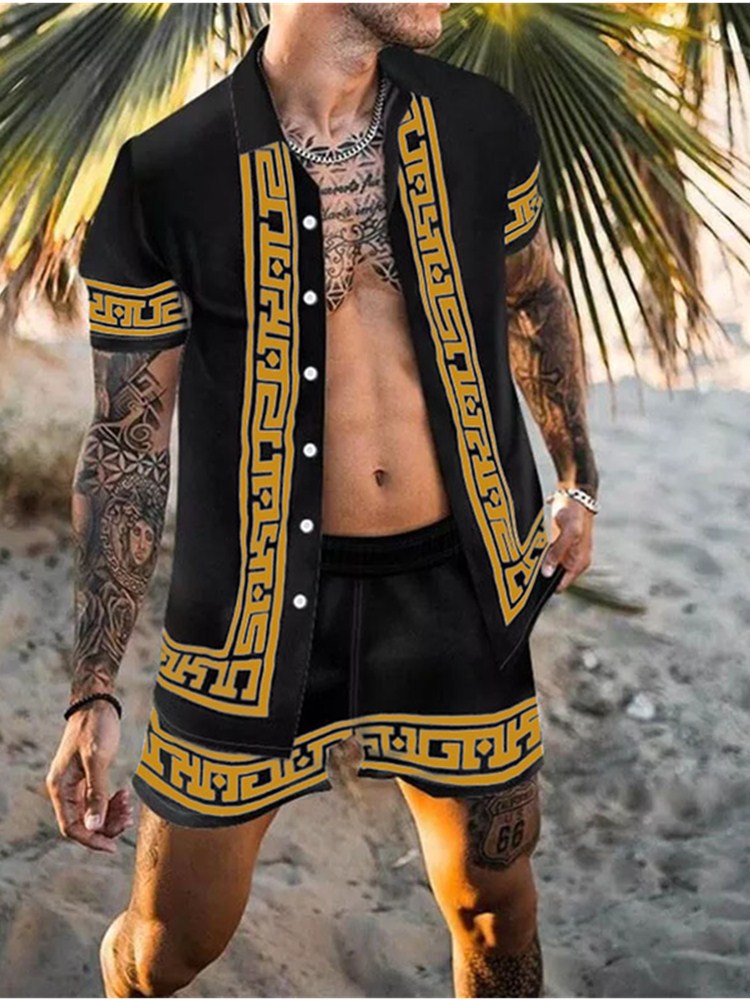 Herren Floral Gemusterte Lässige Sommer Set Echoarchiv
